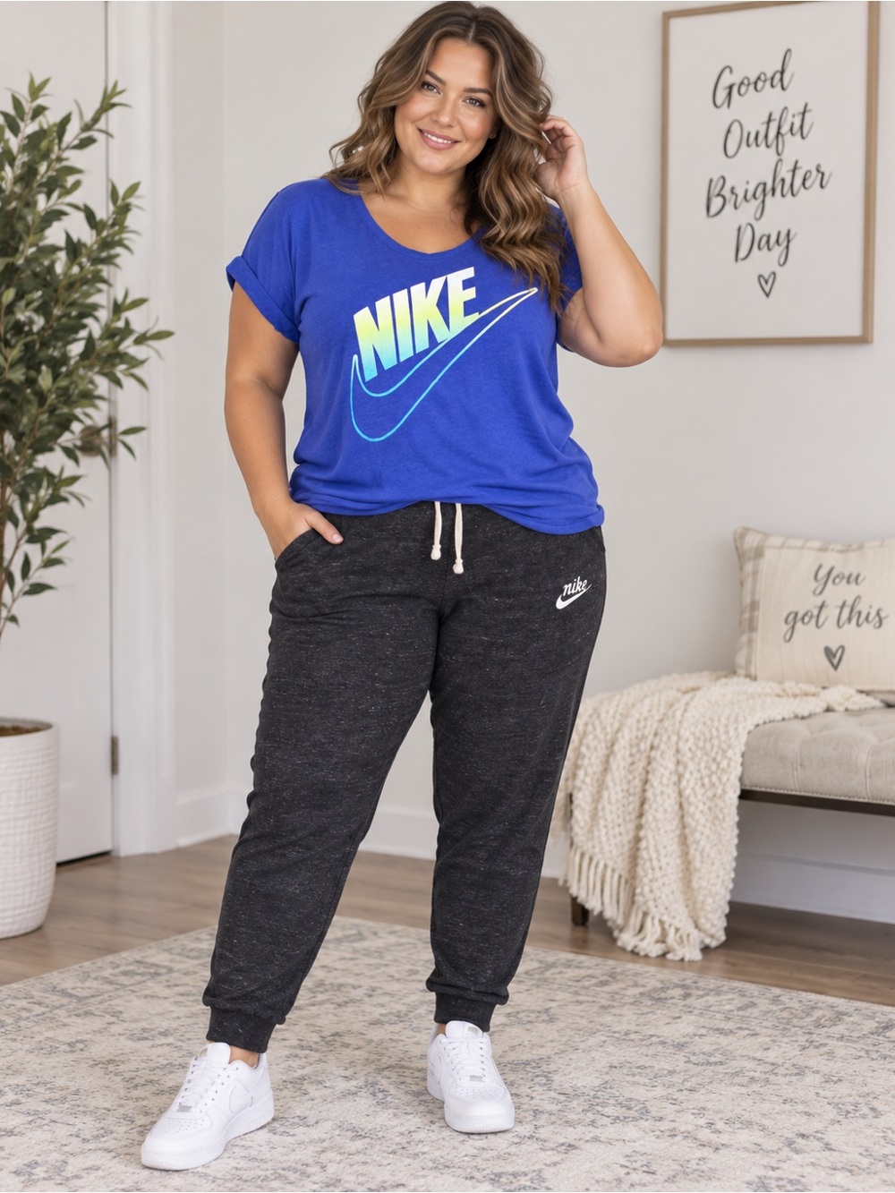 Nike  women’s XL Charcoal Joggers with blue top outfit
